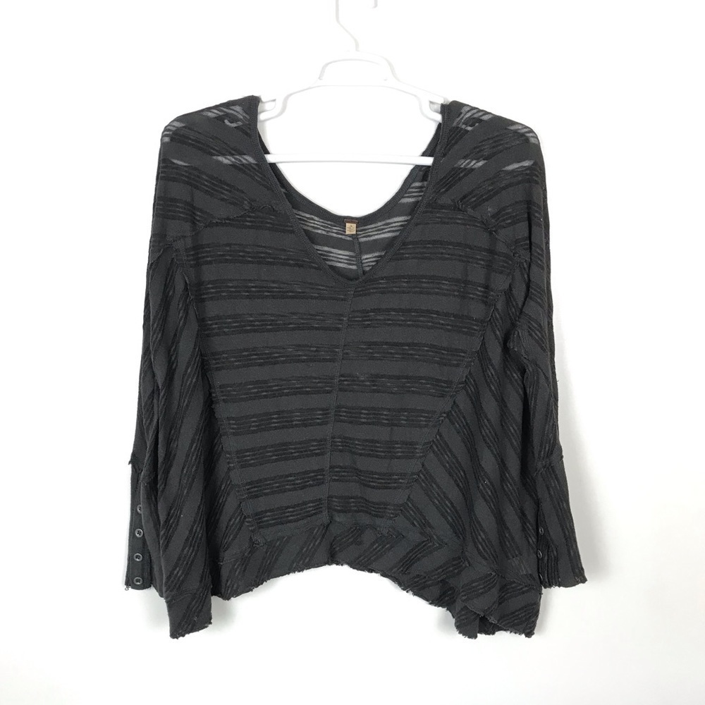 Free People Black Sheer Striped Asymmetric Top S